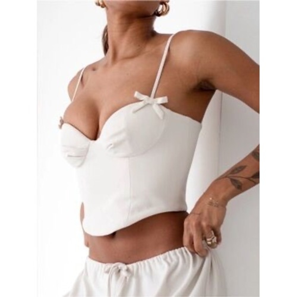 Rumored Corset Top Bow Detail Size Medium Cream Women's